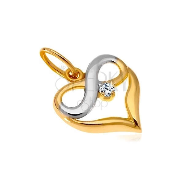 Diamantový zlatý prívesok 585 - dvojfarebné srdce, symbol nekonečna, briliant