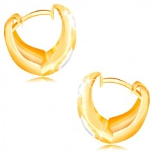 Zlaté náušnice 585 - rozšírený matný oblúk, šikmé pásy žltého a bieleho zlata