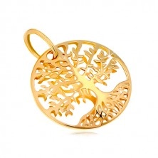 Prívesok zo žltého zlata 585 - kruh s vyrezávaným stromom života