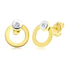 Diamantové náušnice zo 14K zlata - žiarivý číry briliant, dvojfarebná obruč