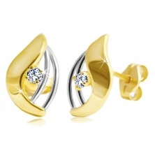Diamantové náušnice v 14K zlate - žiarivý číry briliant v dvojfarebnej kvapke