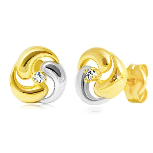 E-shop Šperky Eshop - Briliantové náušnice zo 14K zlata - dvojfarebný trojlístok s čírym diamantom S3BT504.17