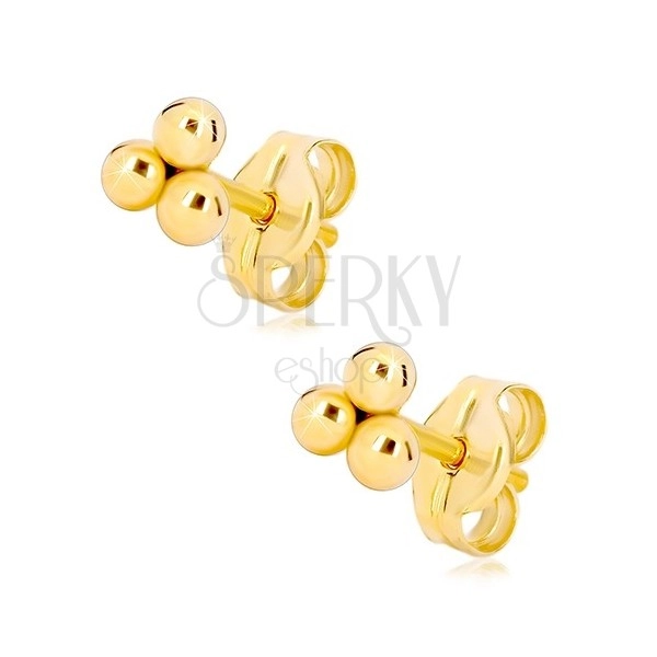 Zlaté puzetové náušnice 585 - tri malé lesklé guľôčky