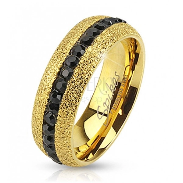 Oceľový prsteň zlatej farby, trblietavý, so zirkónovým pásom, 6 mm