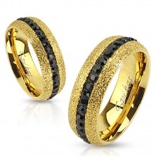 Oceľový prsteň zlatej farby, trblietavý, so zirkónovým pásom, 6 mm