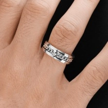 Oceľový prsteň v striebornom odtieni s retiazkou a čírym zirkónom, 7 mm