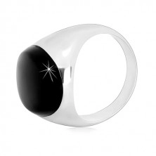 Strieborný prsteň 925 s čiernou oválnou glazúrou a lesklými ramenami