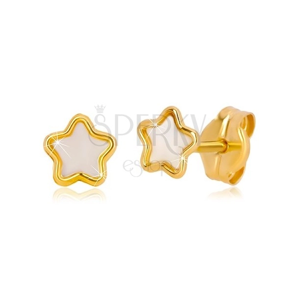 Puzetové 14K zlaté náušnice s motívom hviezdy s prírodnou perleťou