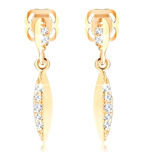 E-shop Šperky Eshop - Briliantové náušnice zo žltého zlata 585 - úzky list so vsadenými diamantmi S3BT504.43