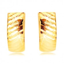 Náušnice zo žltého zlata 585 - oblúky so šikmými zárezmi, dámsky patent