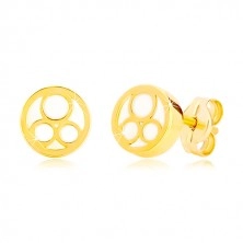 Náušnice v žltom zlate 585 - krúžok s naturálnou perleťou a troma prstencami