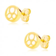 Náušnice v žltom zlate 585 - krúžok s naturálnou perleťou a troma prstencami