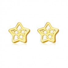 Náušnice v 14K žltom zlate - hviezda s motívom hviezdičiek a perleťou