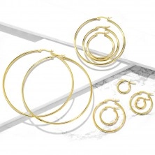 Náušnice z chirurgickej ocele - jednoduché lesklé kruhy v zlatom odtieni
