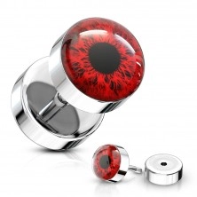 Falošný plug z ocele 316L - farebné oko s čiernou zrenicou, číra glazúra
