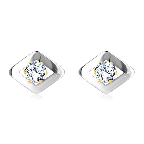 E-shop Šperky Eshop - Náušnice z kombinovaného zlata 585 - kosoštvorec v bielom zlate a zirkón GG19.30