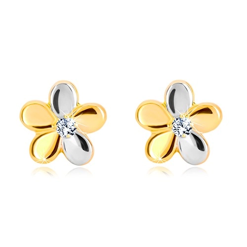 E-shop Šperky Eshop - Briliantové náušnice zo zlata 585 - kvet s piatimi lupeňmi a diamantom S3BT504.15