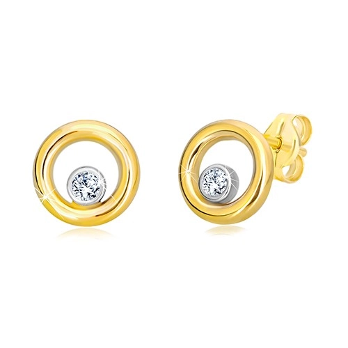 E-shop Šperky Eshop - Náušnice z kombinovaného 14K zlata - úzky kruh so zirkónom v objímke GG19.35