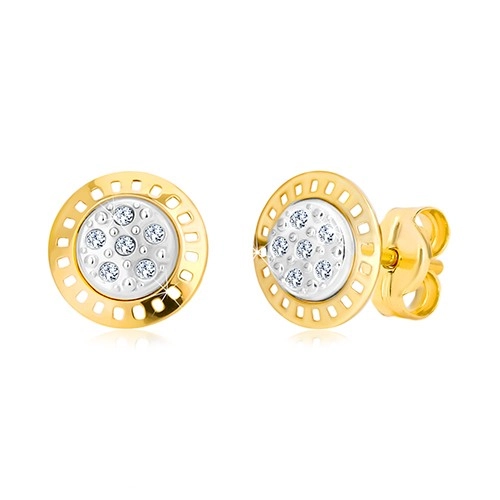 E-shop Šperky Eshop - Náušnice z kombinovaného 14K zlata - dvojfarebný kruh so zirkónmi S2GG19.38