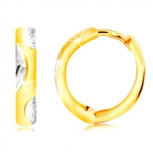 Okrúhle náušnice v zlate 585 - úzky matný kruh, lístočky z bieleho zlata