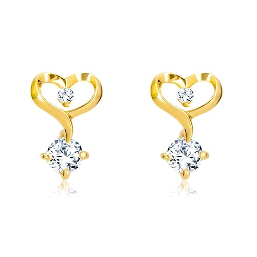 E-shop Šperky Eshop - Briliantové náušnice v 14K žltom zlate - kontúra srdca s diamantmi BT504.46