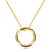 Zlatý náhrdelník 375 - jemná retiazka s príveskom, hladký lesklý krúžok