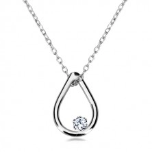 Briliantový náhrdelník z bieleho 14K zlata - kontúra slzy s diamantom