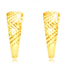 Náušnice v žltom zlate 585 - lesklý nesúmerný oblúk, drobné ihlany
