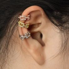 Falošný piercing do ucha - spájané kontúry obdĺžnikov vykladané zirkónmi