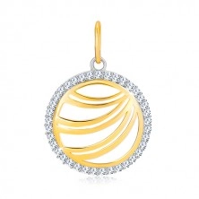 Zlatý prívesok 585 - zdvojené línie v zirkónovom prstenci z bieleho zlata