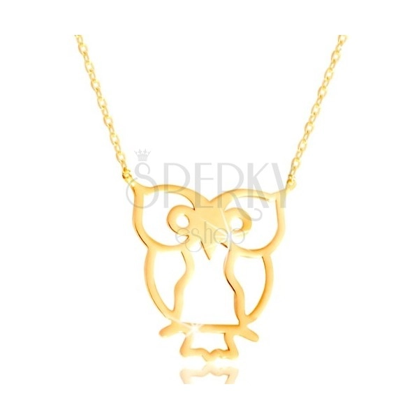 Náhrdelník zo žltého zlata 585 - sova symbol múdrosti, lesklá tenká retiazka