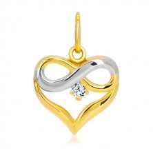 Prívesok z kombinovaného 14K zlata - kontúra srdca, symbol nekonečna, zirkón