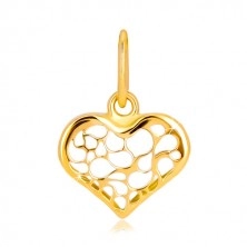 Prívesok zo 14K žltého zlata - symetrické srdce zdobené filigránom