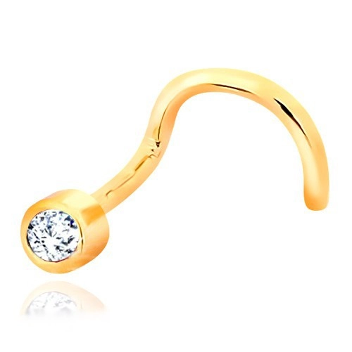 E-shop Šperky Eshop - Zahnutý piercing do nosa zo žltého zlata 585 - číry ligotavý zirkón v objímke S1GG38.31