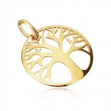 Prívesok zo žltého zlata 375 - ozdobne vyrezávaný kruh, strom života