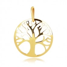 Prívesok zo žltého zlata 375 - ozdobne vyrezávaný kruh, strom života