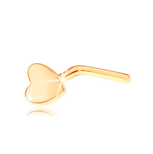 E-shop Šperky Eshop - Piercing do nosa v žltom zlate 375 - malé lesklé srdiečko, zahnutý GG41.12