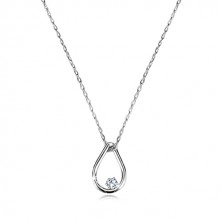 Briliantový náhrdelník z bieleho 9K zlata - kontúra slzy s diamantom, jemná retiazka