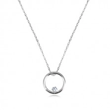 Diamantový náhrdelník z bieleho zlata 375 - úzky lesklý krúžok a briliant