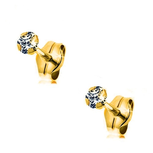 E-shop Šperky Eshop - Náušnice v žltom zlate 375 - okrúhly brúsený zirkón v kotlíku, 3 mm S1GG40.21