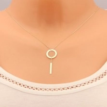 Zlatý náhrdelník 585 - lesklá obruč a vertikálny pás, jemná retiazka
