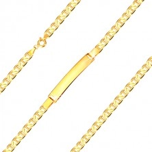 Náramok s platničkou zo žltého zlata 585 - ploché očká s paličkou, 190 mm