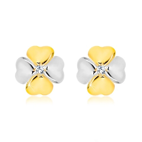 E-shop Šperky Eshop - Briliantové náušnice z kombinovaného 14K zlata - symbol šťastia s diamantom BT504.27