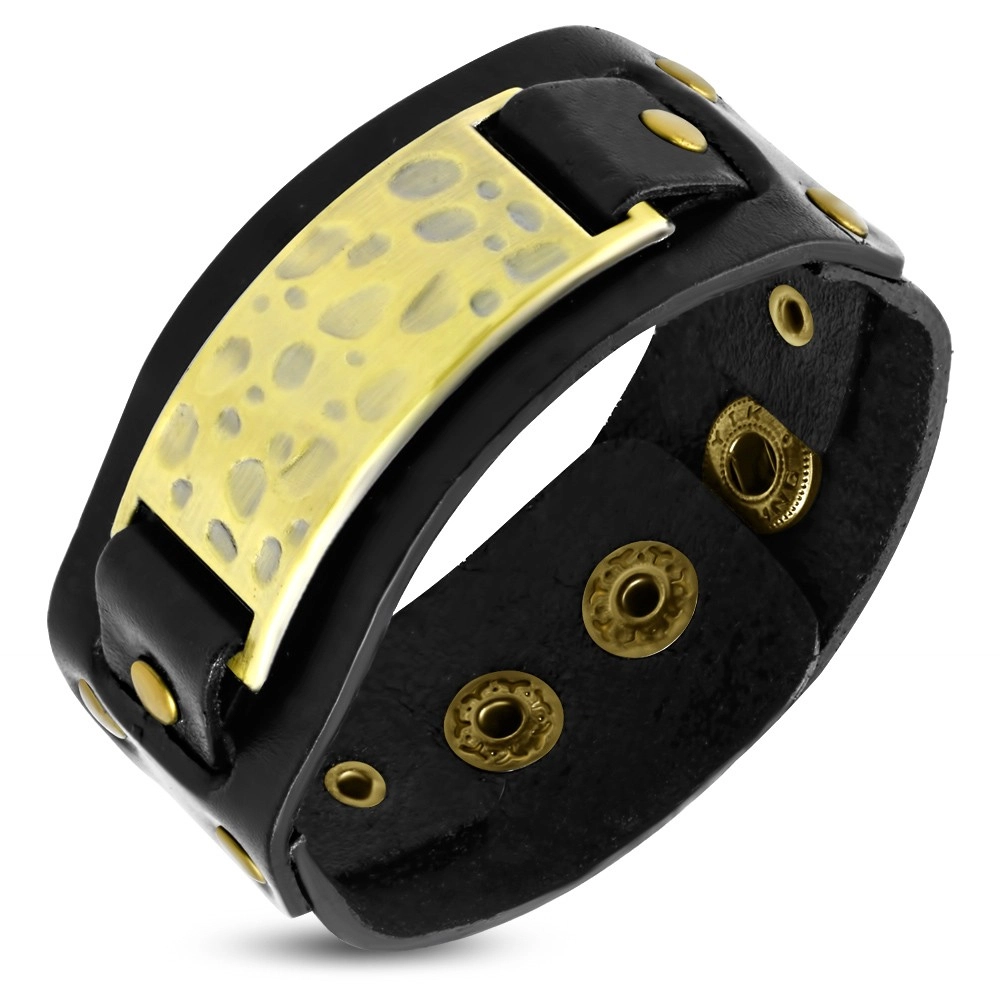 E-shop Šperky Eshop - Čierny náramok zo syntetickej kože - ozdobná známka s jamkami, nity SP18.29