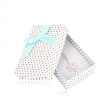 Bodkovaná darčeková krabička na set alebo náhrdelník so svetlomodrou mašľou