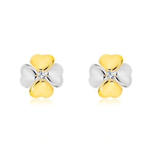 E-shop Šperky Eshop - Briliantové náušnice v kombinovanom zlate 585 - symbol šťastia s diamantom BT504.28