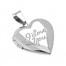 Medailón z chirurgickej ocele - zrkadlovolesklé srdiečko, nápis "I Love You.."