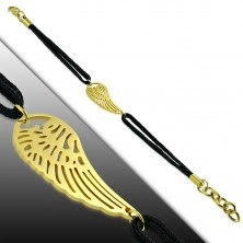 Šnúrkový náramok z chirurgickej ocele - anjelské krídlo v zlatom farebnom odtieni