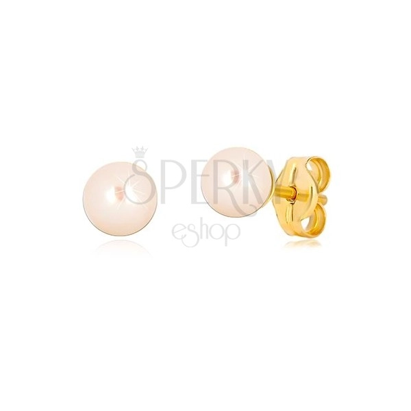 Náušnice zo žltého 9K zlata - okrúhla sladkovodná perlička bielej farby