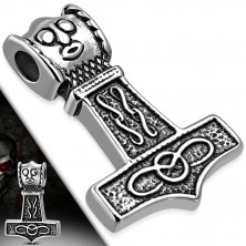 Prívesok striebornej farby z ocele - symbol Thorovho kladiva, keltské uzly